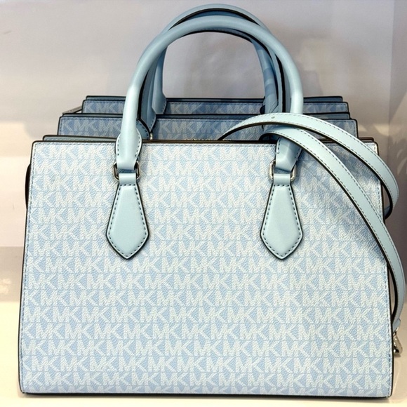 Michael Kors Sheila Medium Signature Logo Satchel Bag Light Sky Blue - Picture 8 of 11